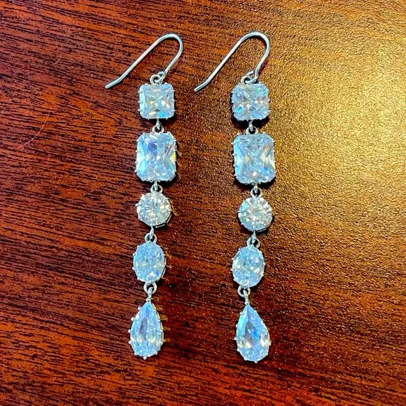 Kenneth Jay Lane Cubic Zirconia Drop Earrings; 3” - Picture 2 of 7